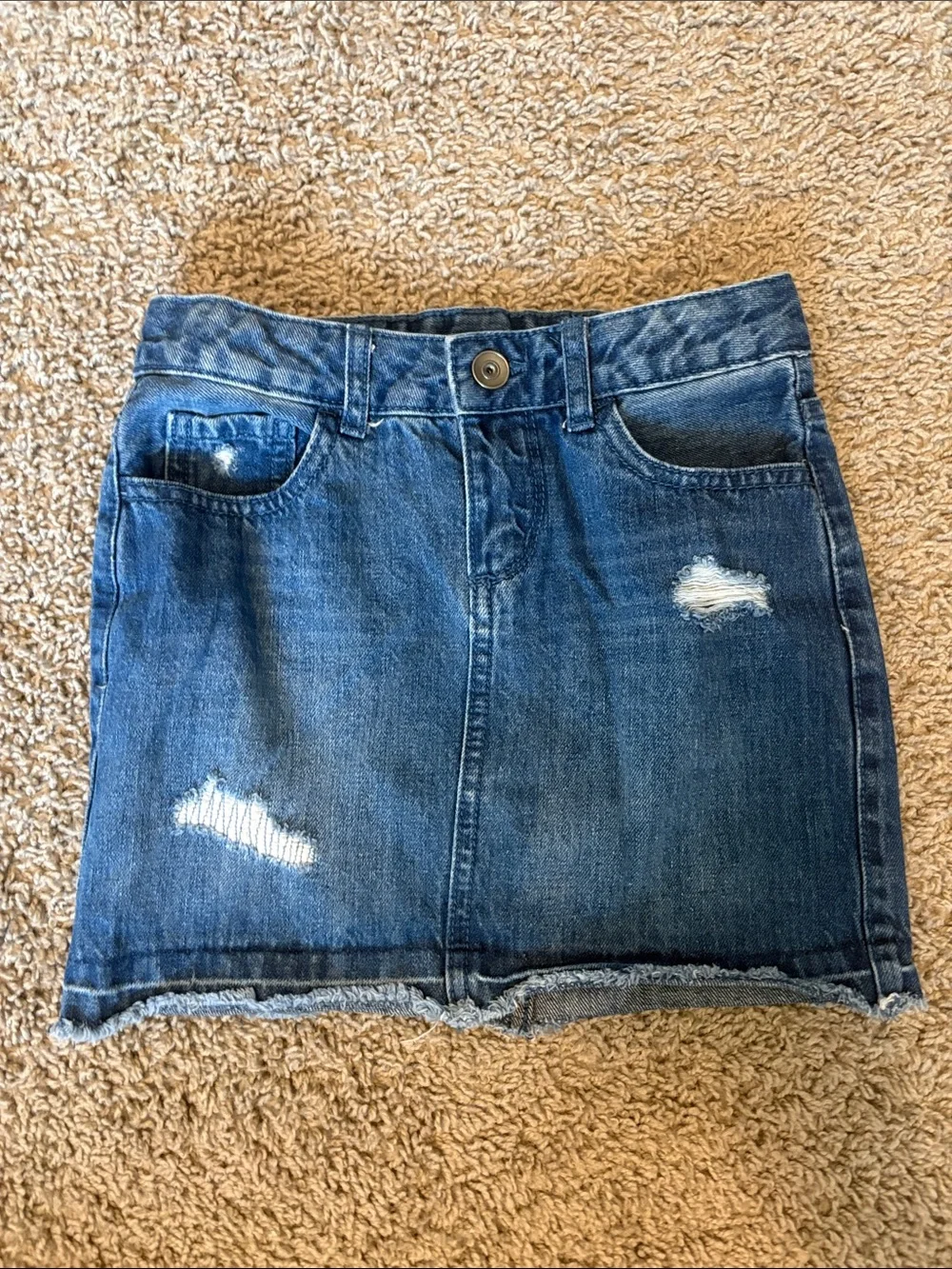 Classic Distressed Denim Skirt - Blue